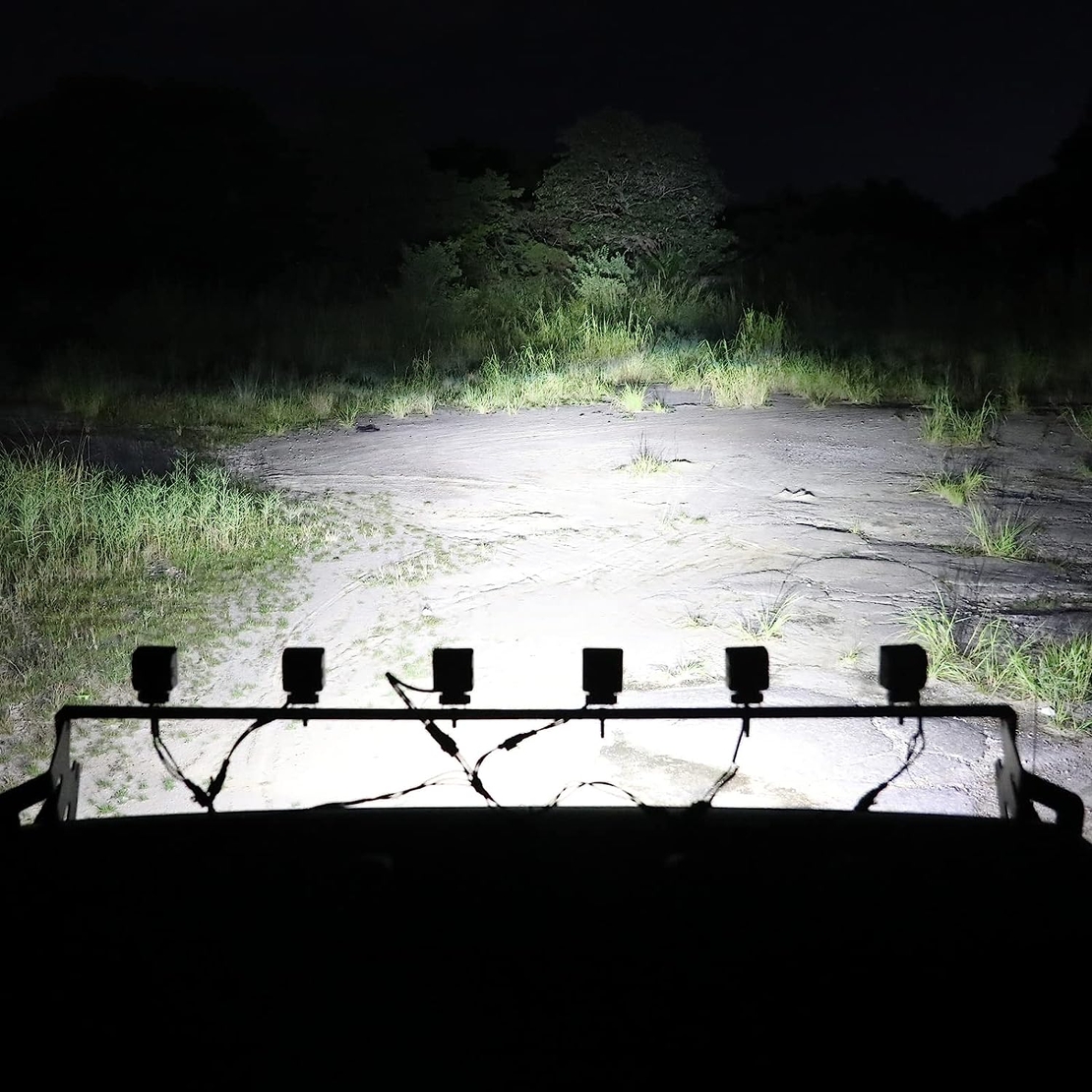 Комплект от 6 броя Лед LED Халогени Лампи с окабеляване Бяла Flood + Оранжева DRL Светлина 12V - 24V за Off Road 4X4 SUV джип мотор автомобил камион градина и др.