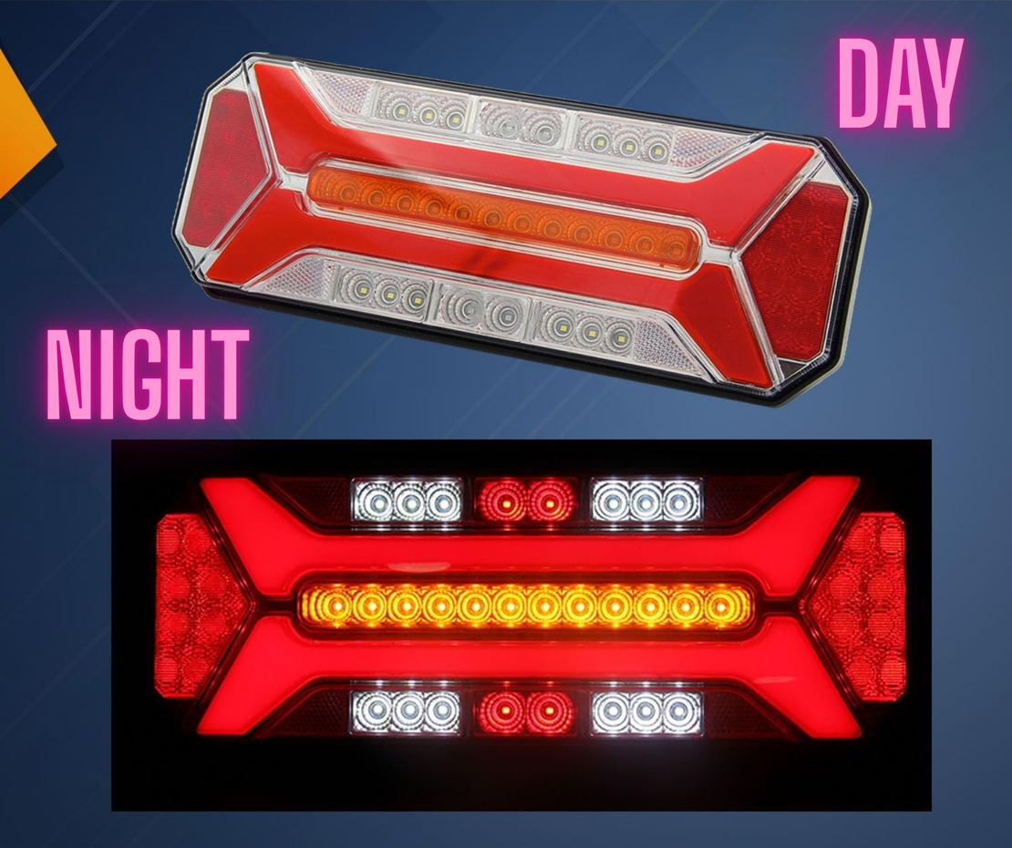 LED стоп с 5 функции за камион и ремарке, динамичен мигач, стоп светлина, заден ход, мъгла, IP66, 12–24V