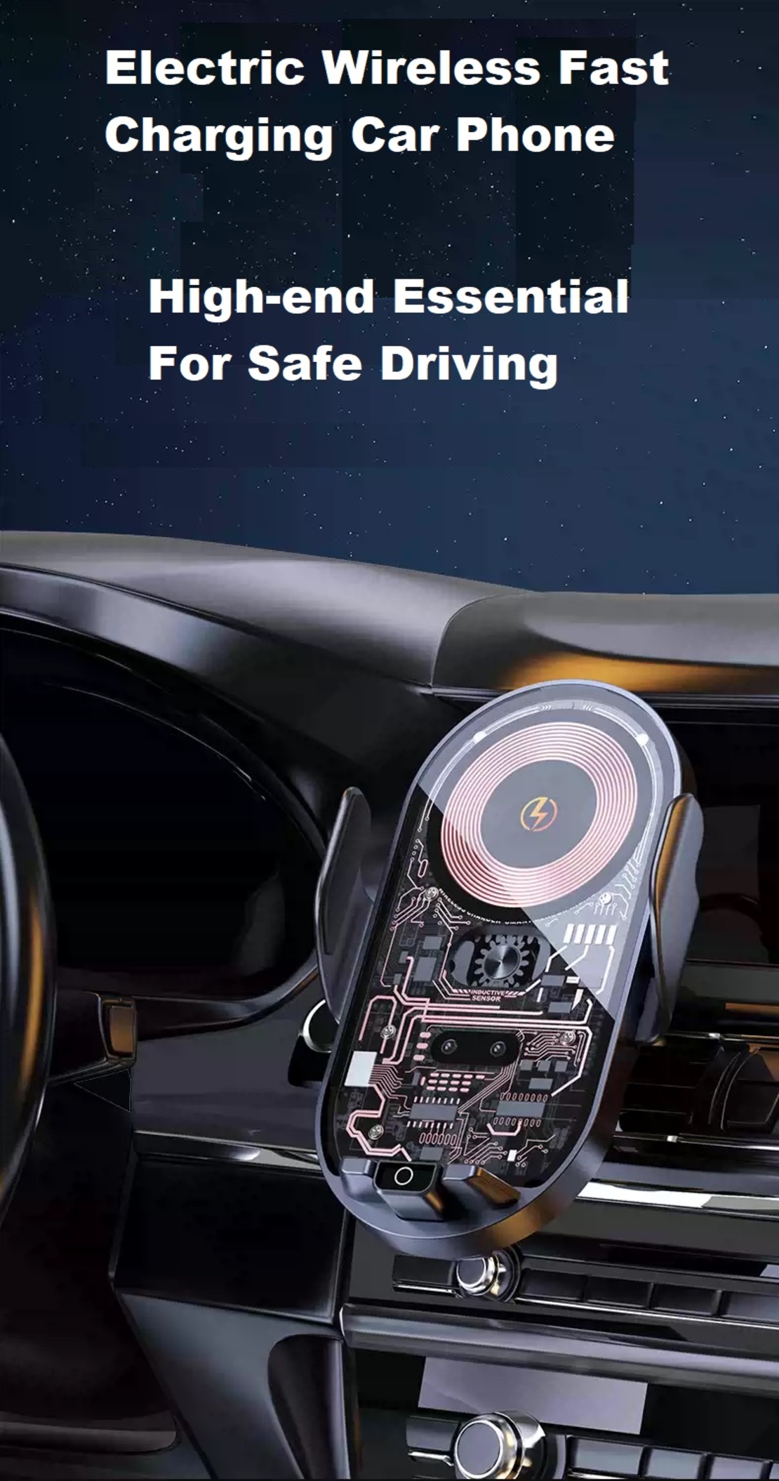 Smart Поставка стойка държач за телефон с безжично зарядно Wireless Charger за автомобил