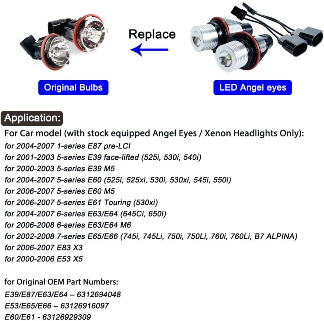 Комплект от 2 броя ярки бели LED крушки Angel Eyes ангелски очи 12V-24V за BMW с Canbus без грешки