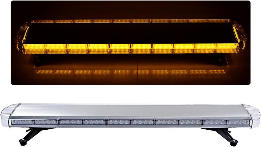120 см 88 LED ЛЕД 88W мощна аварийна диодна сигнална лампа блиц 12-24V 15 режима на работа жълта оранжева светлина E-Mark Е9 за пътна помощ платформа снегорин багер и др.