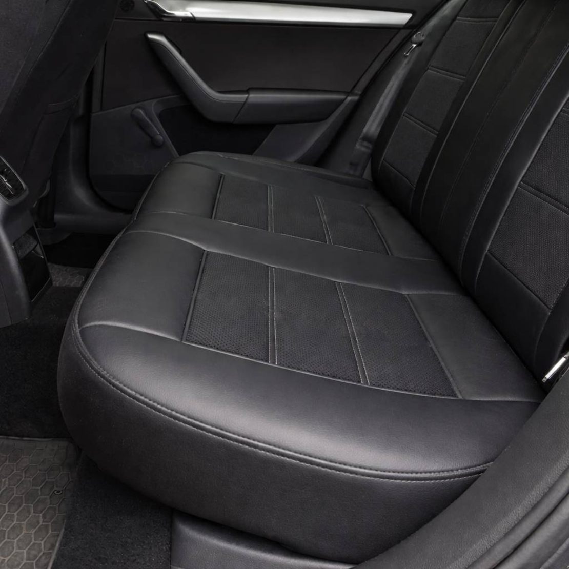 Комплект Универсална Тапицерия King Leather от еко кожа за предни и задни седалки – черни, перфорирани