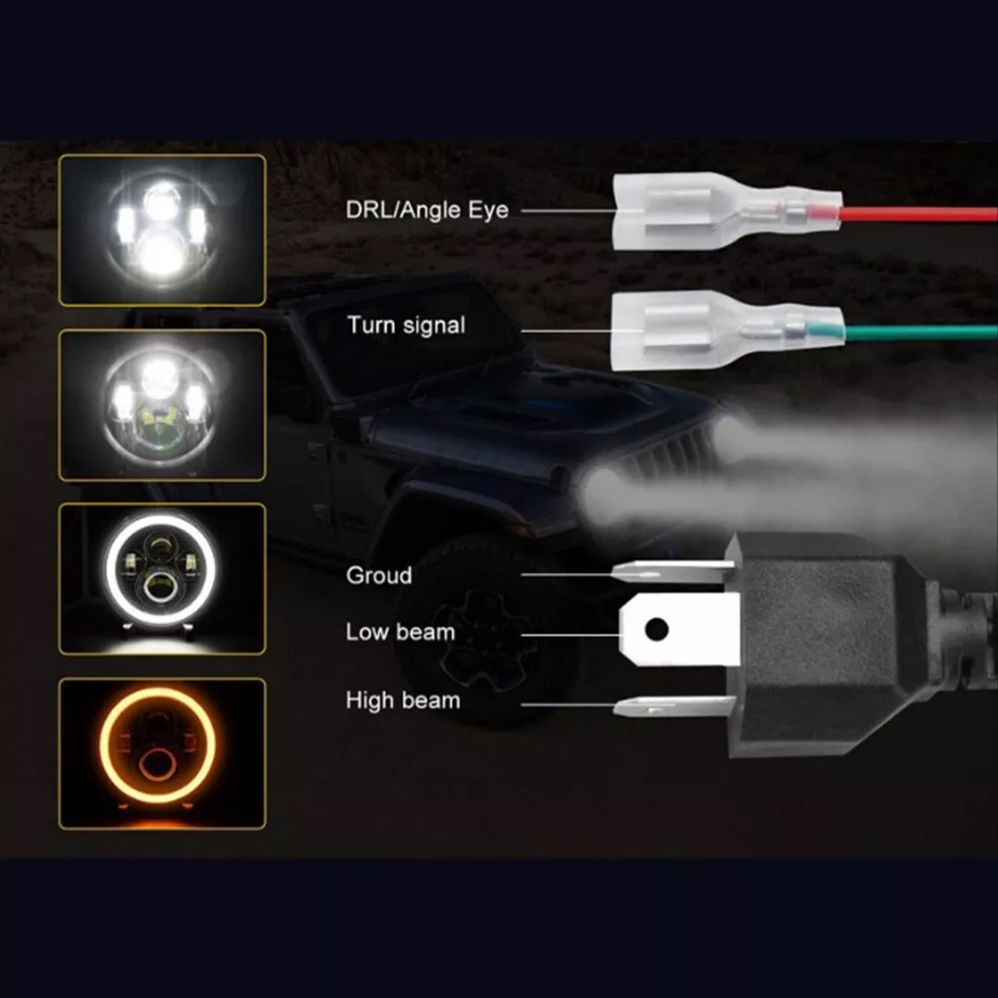 Универсален 7 инча 18см ЛЕД LED фар лампа халоген 12V-24V къси/дълги с DRL дневни светлини мигач бяло-жълто 6500lm за АТВ джип мотоциклет камион трактор и др.