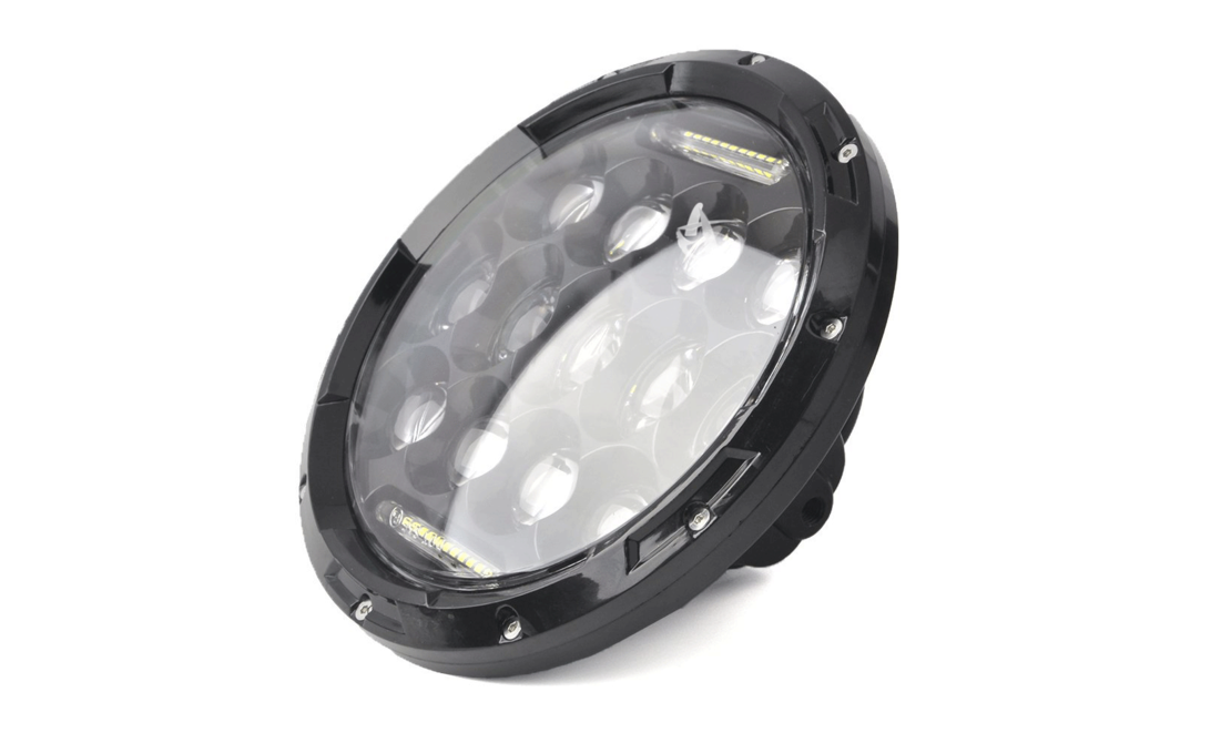 Универсален 7 инча 18см ЛЕД LED фар лампа халоген 12V-24V къси/дълги с DRL дневни светлини бяло 4000lm за АТВ джип мотоциклет камион трактор и др.