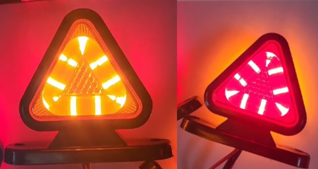 1 брой 18LED ЛЕД мини светодиоднен габарит токос тип рогче 12 - 24V жълто - червено с триъгълна форма Неон Ефект за ремаркета платформи камиони и др.