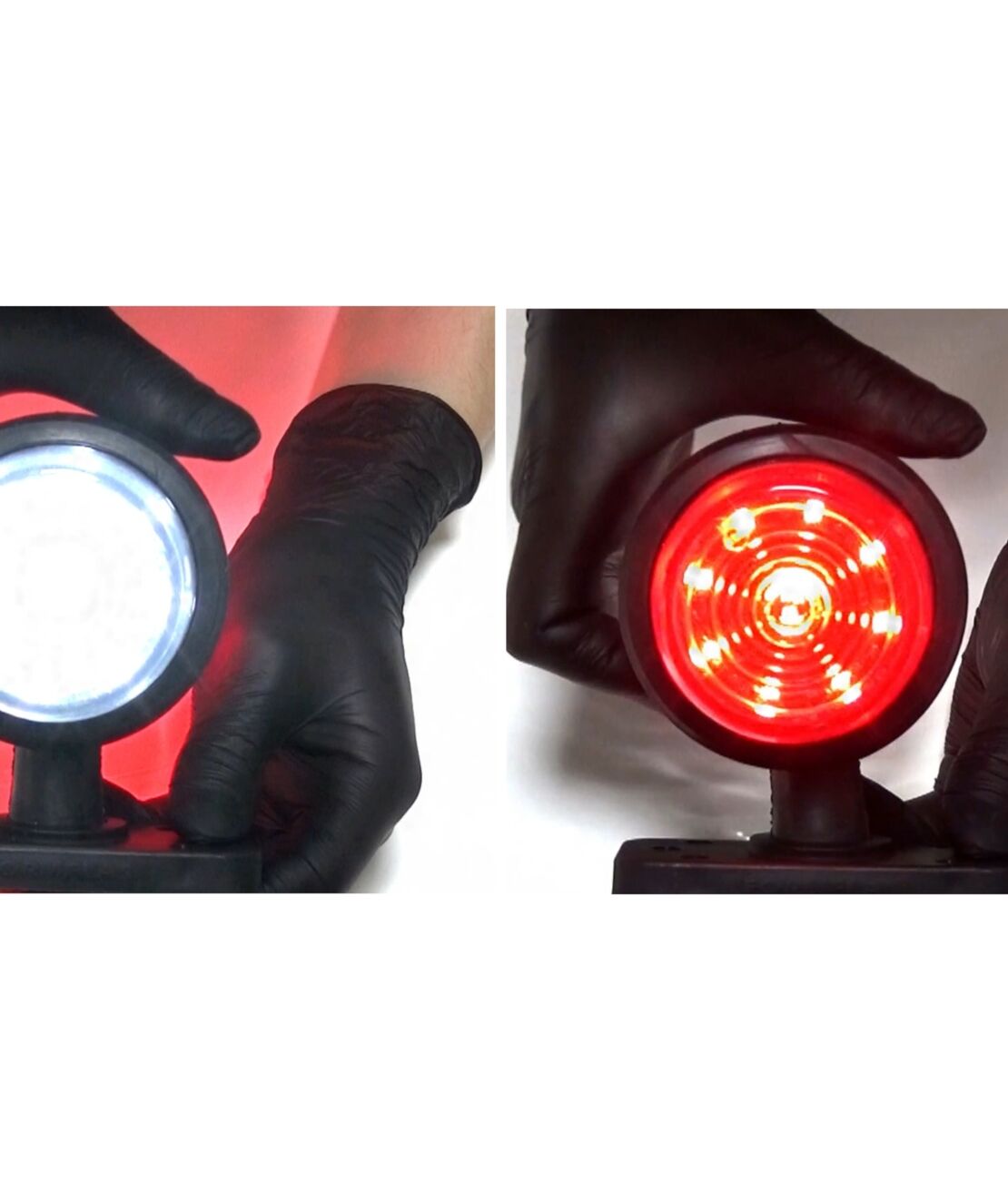 Комплект 2 бр. Опушени LED габарити маркери тип рогче 12V-24V, бяло-червено - за ремаркета, платформи, камиони и др.