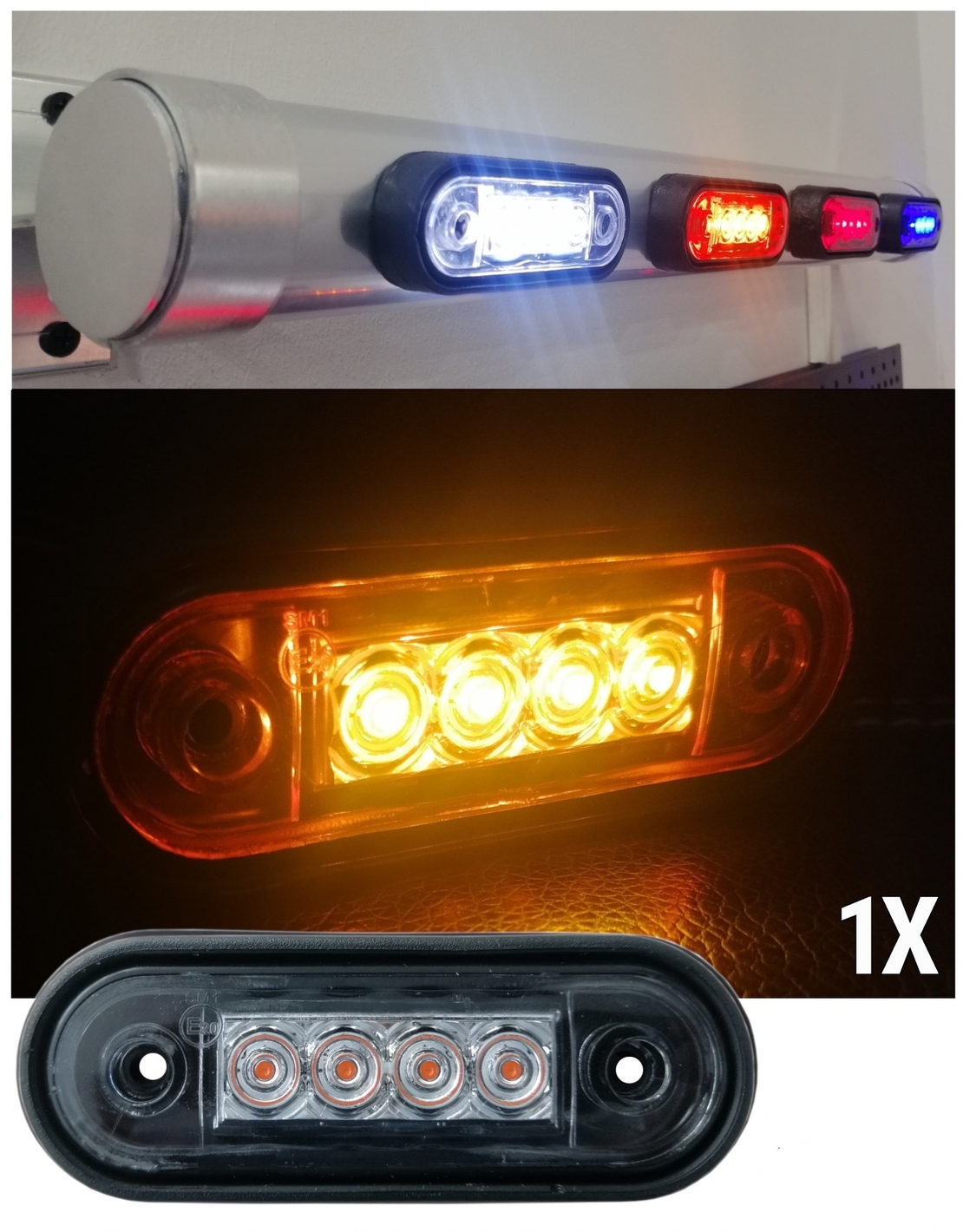 LED Маркер, Диоден Габарит, Токос, Оранжев, 12V-24V, Светлина За Камион, Бус, Ван, Ремарке, Каравана, Извит Гръб за Директен Монтаж на Ролбар, Булбар MAR891