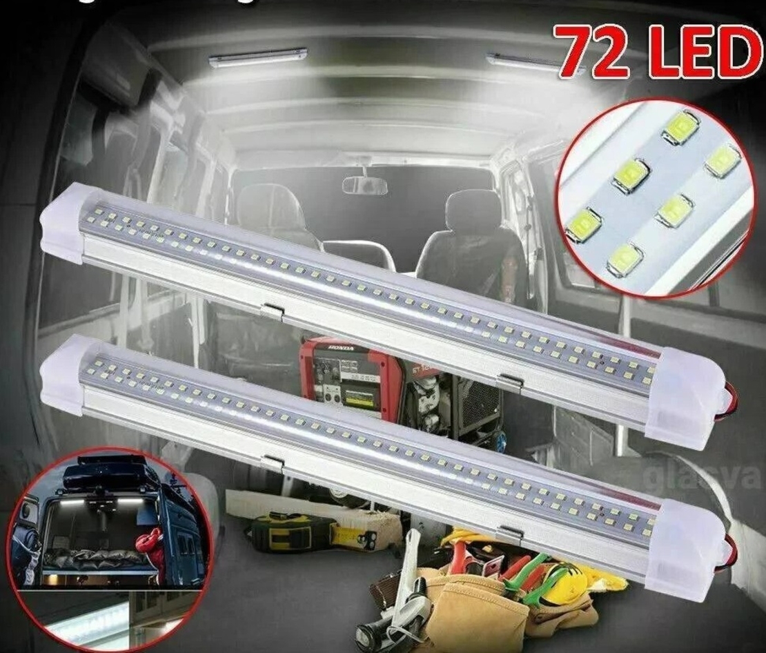 LED Лампа бяла светлина 72 LED, 12V, 6500K, 33 см – Алуминиев корпус, с кабел и букса за свързване