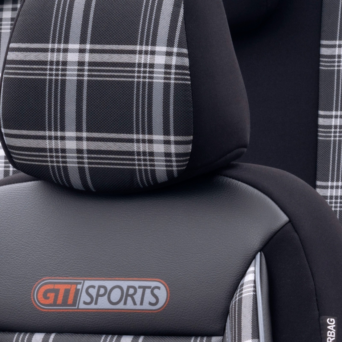 Комплект Луксозна Тапицерия OTOM текстил с еко кожа GTI SPORTS Design – Черна със сив шев, за Предни и Задни Седалки