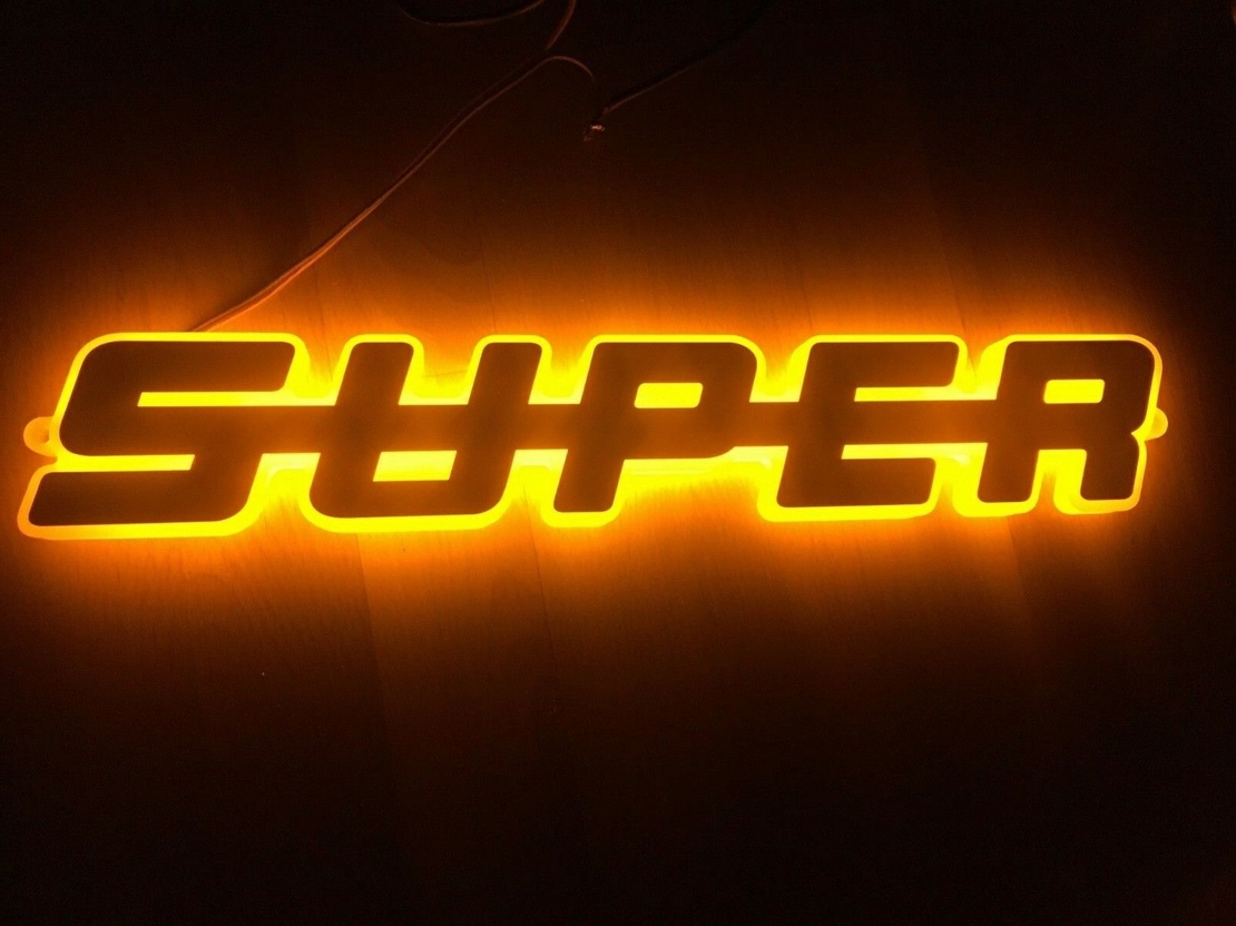 Светодиоден LED ЛЕД Надпис табела SUPER 24V оранжева светлина 40 x 7cm