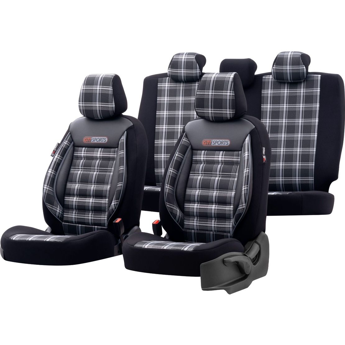 Комплект Луксозна Тапицерия OTOM текстил с еко кожа GTI SPORTS Design – Черна със сив шев, за Предни и Задни Седалки