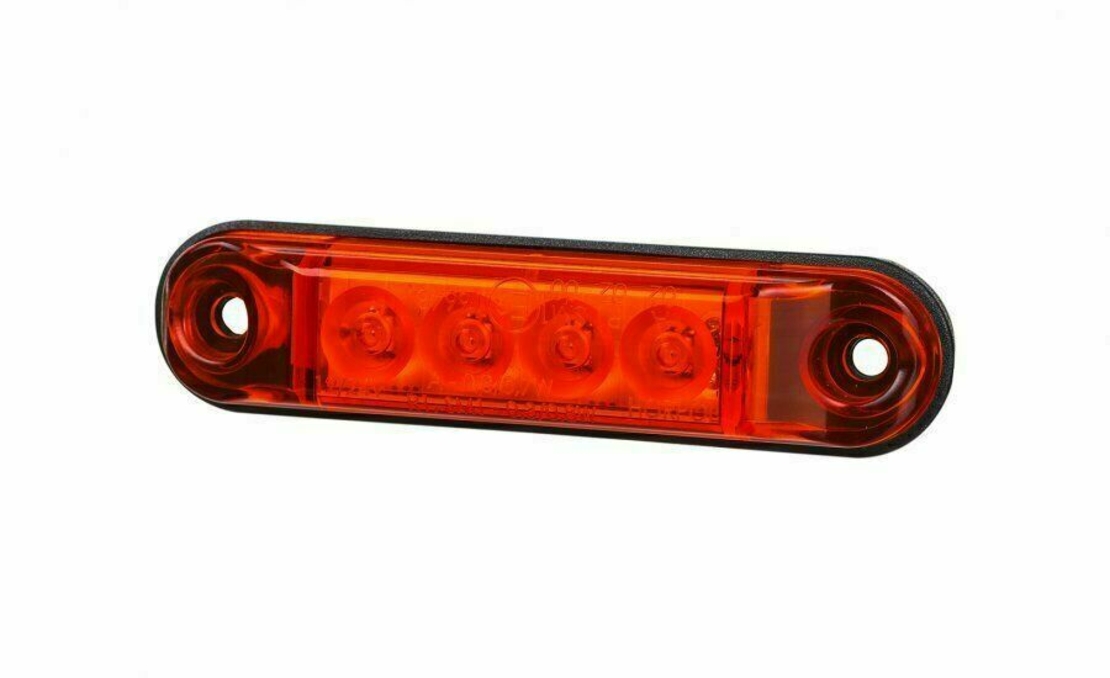 LED Светодиоден Габарит, Маркер, Токос, Червен, Овален, Е-Mark, 4 LED, 12V-24V, 8 см