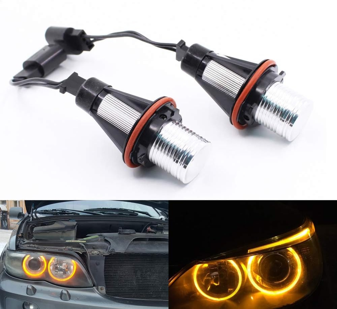 Комплект от 2 броя LED крушки Angel Eyes ангелски очи 12V-24V цвят жълт за BMW с Canbus без грешки