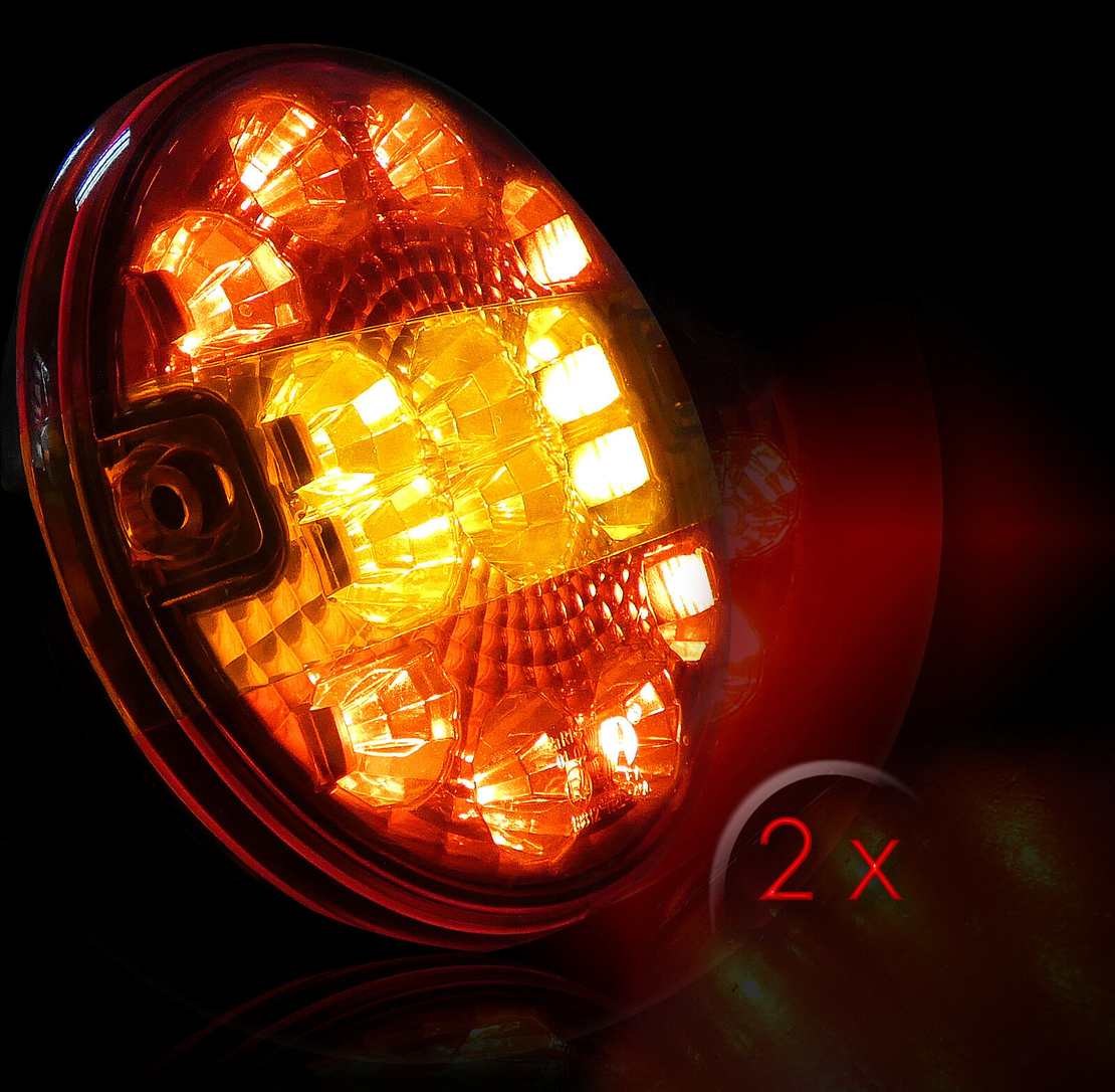 Комплект 2 Броя LED Лед Диоден Стоп Тип Хамбургер, Тънък Slim , Ø14cm, 12V-24V, За Камион, Ремарке, Бус , Каравана, Кемпер