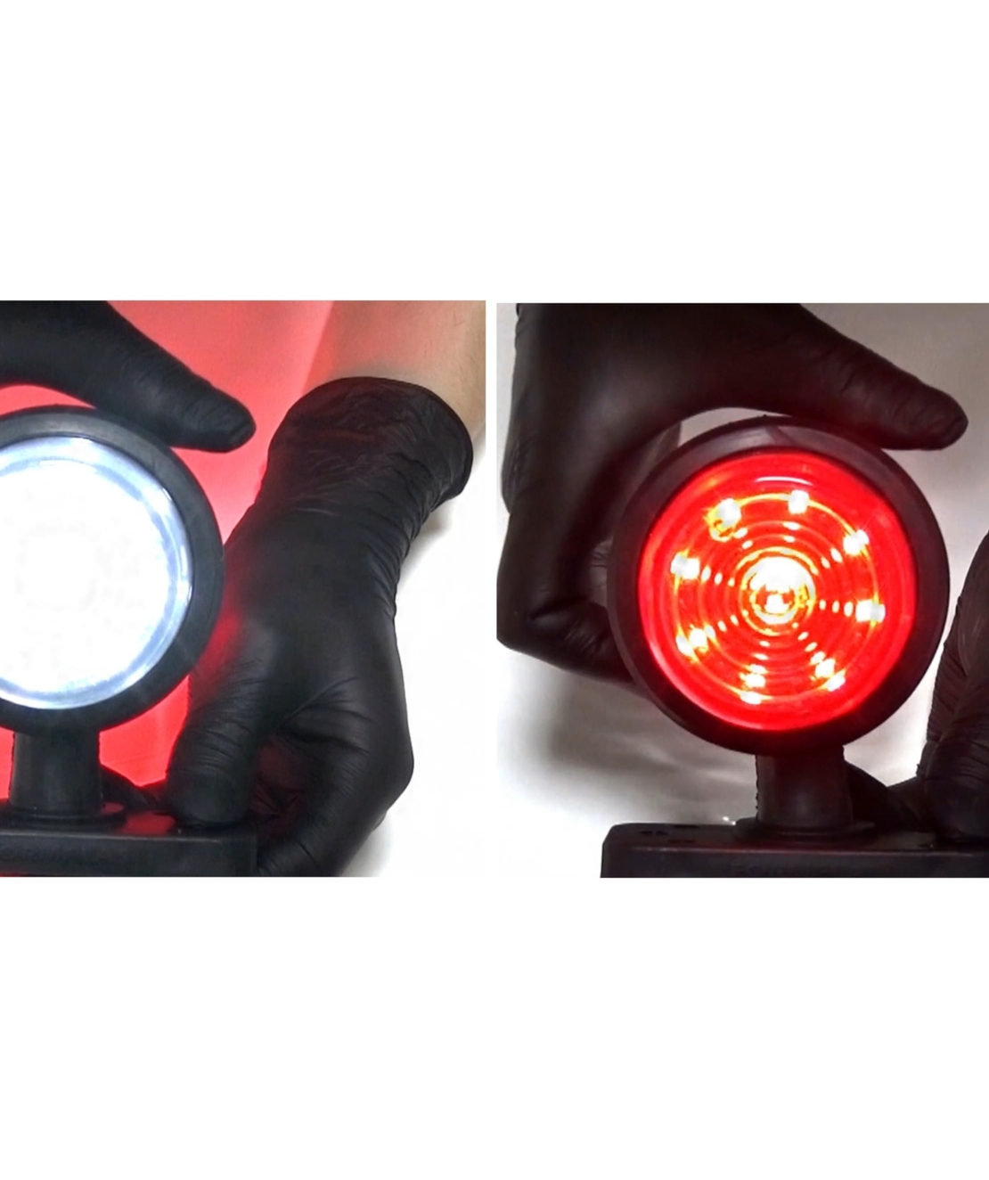 Опушен LED габарит маркер тип рогче 12V-24V, бяло-червено - за ремаркета, платформи, камиони и др.