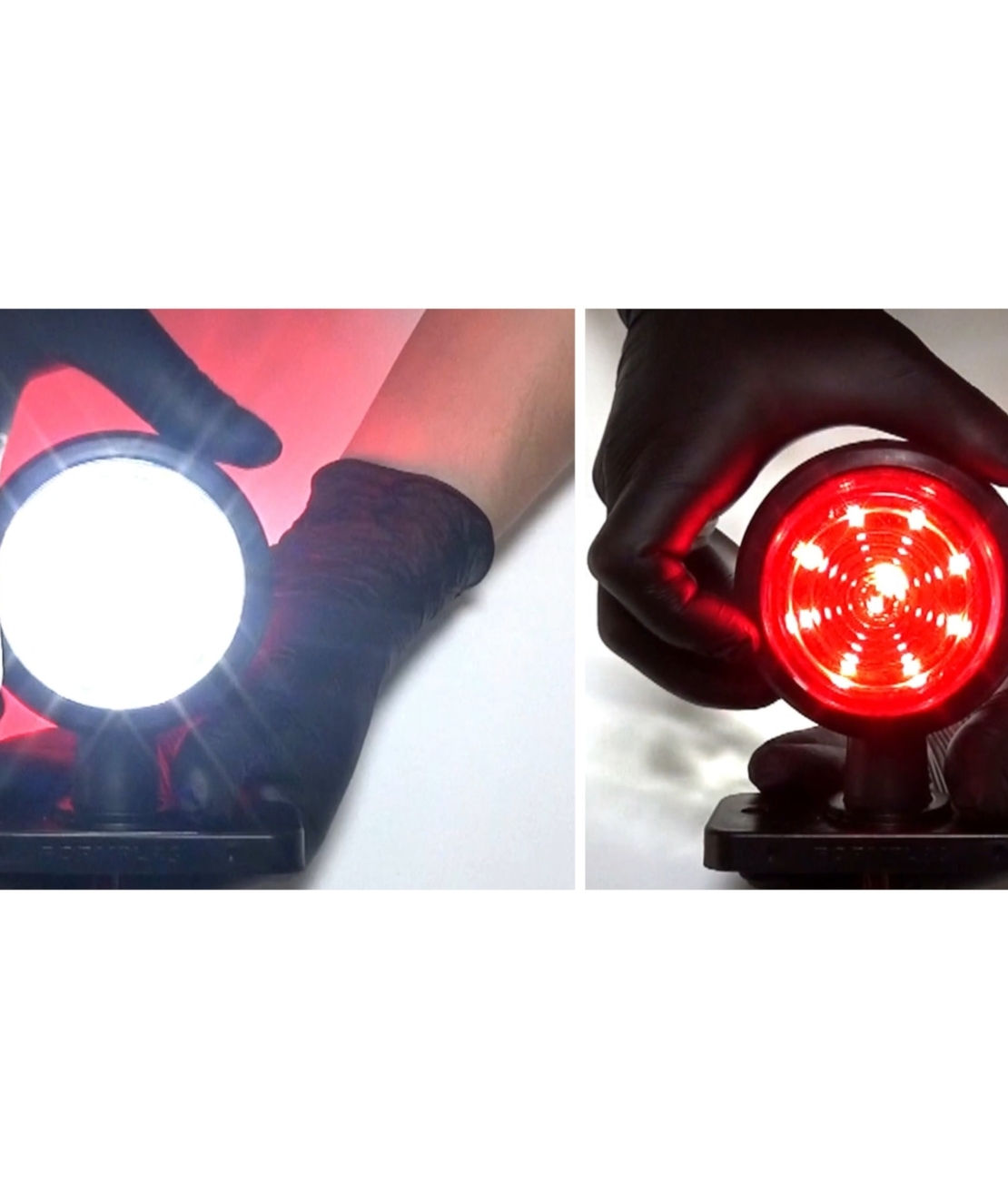 LED габарит маркер тип рогче 12V-24V, бяло-червено - за ремаркета, платформи, камиони и др.