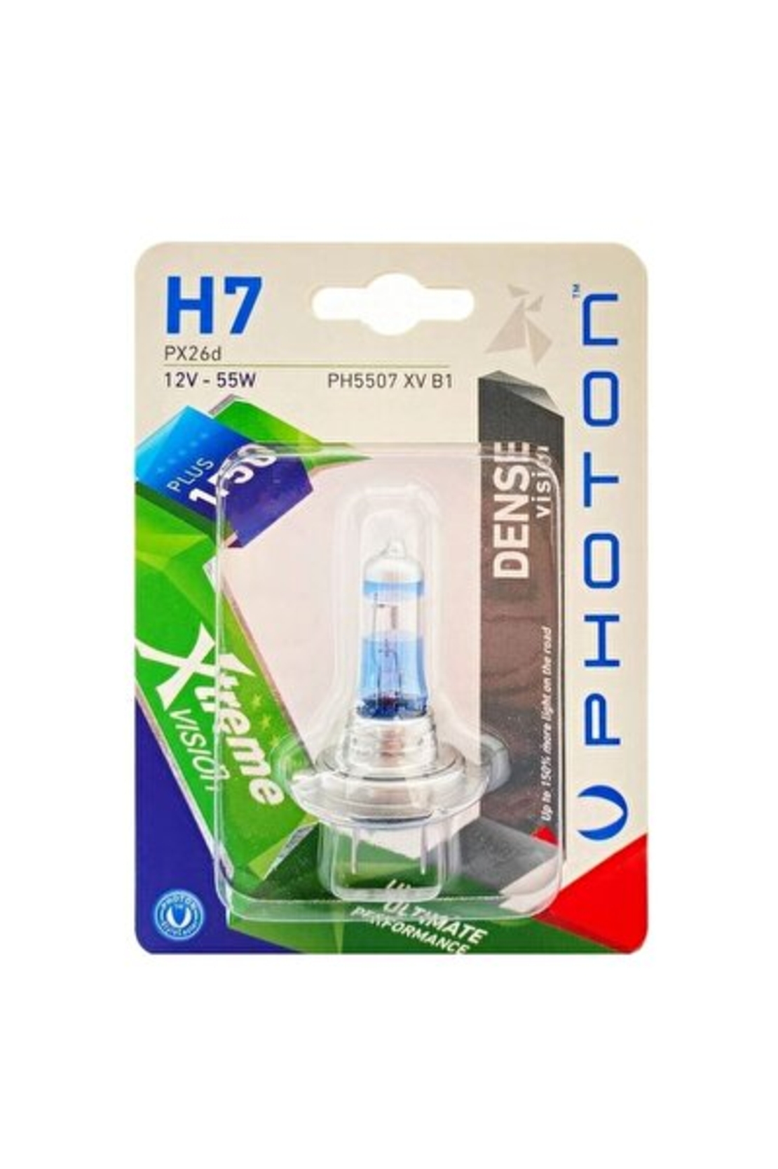 1 брой халогенна крушка H7 Х7 +150% 12V 55W PX26D в блистер бяла светлина XTREME VISION PHOTON