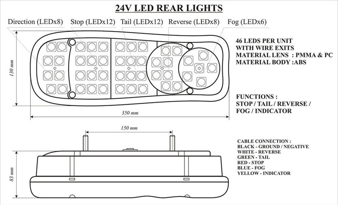 Комплект 2 бр. LED ЛЕД диодни стопове 24V Волта за бус камион ТИР ремарке платформа