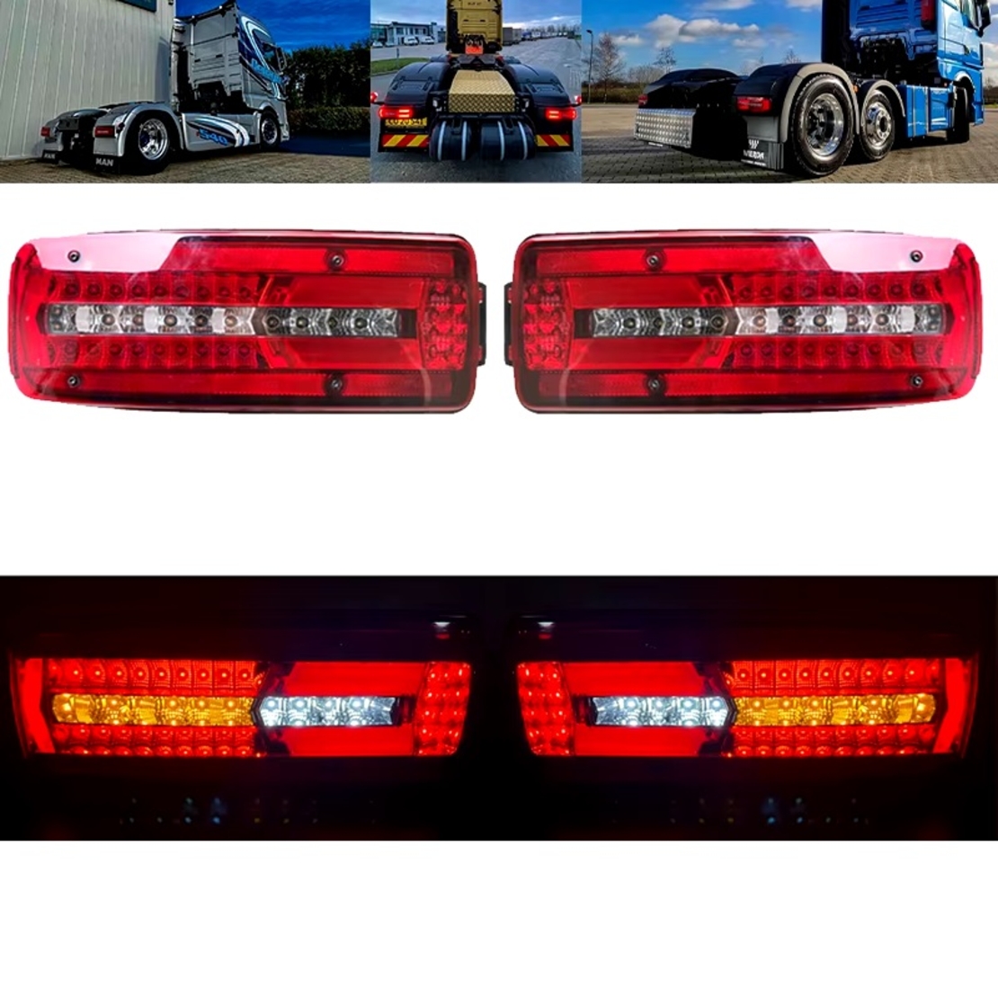 Комплект Ляв и Десен LED стопове Man Ман TGX 24V с 8 функции подходящи за Ремарке Караванa Бус Тир Камион