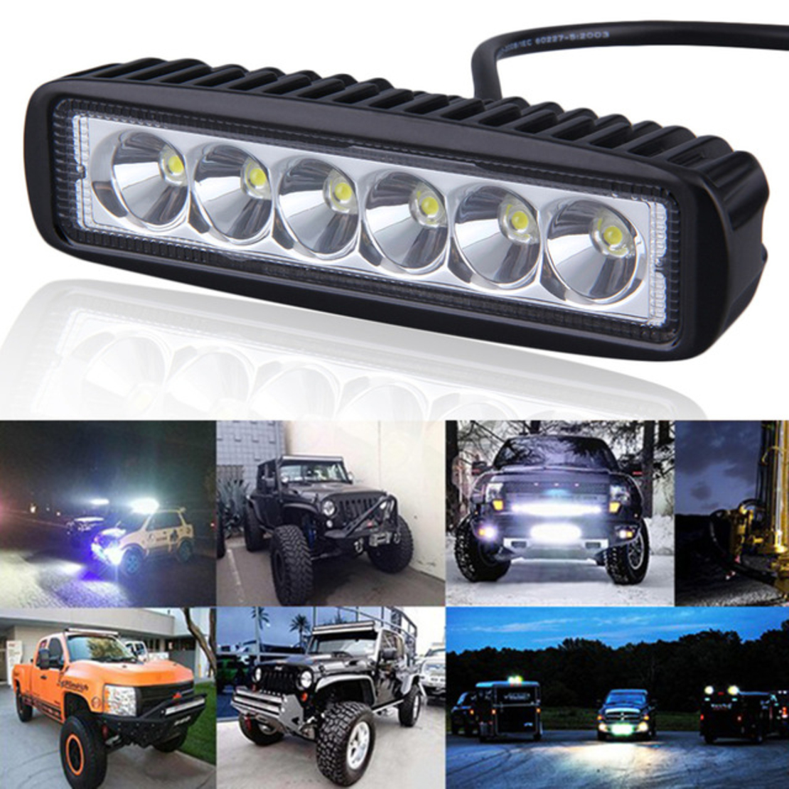 6 LED 18W Халоген Водоустойчива Светлина Работна Лампа 10-30V за Ролбар АТВ, Джип Разпръсната Светлина FLOOD