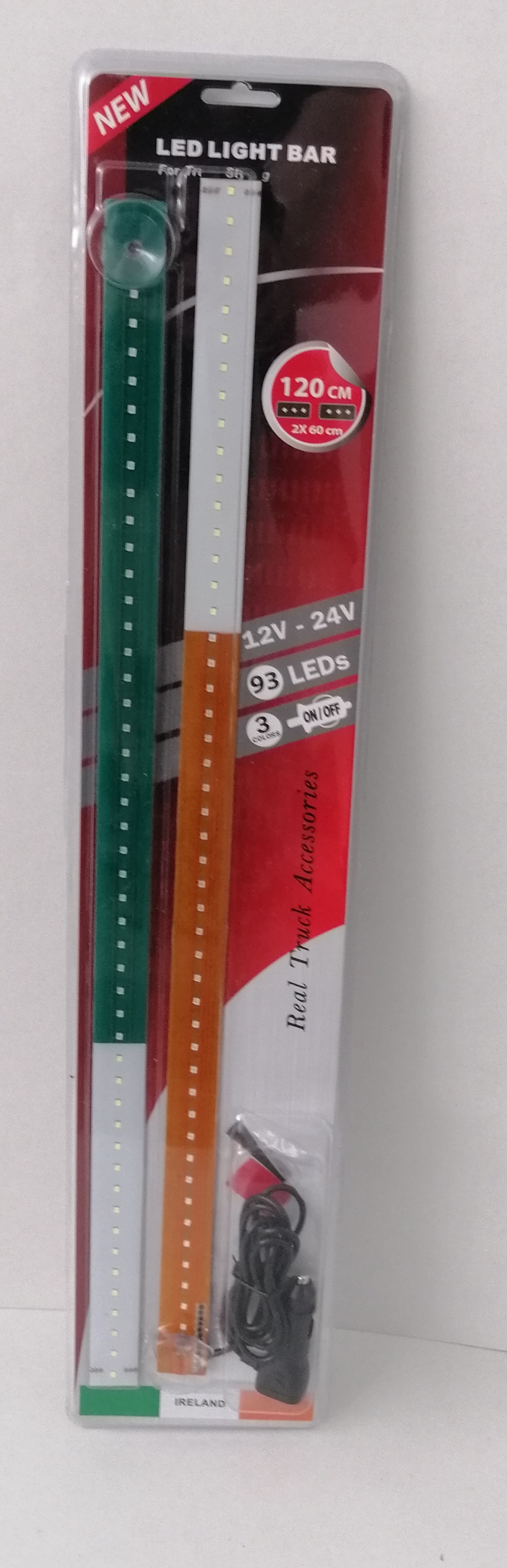 Светещ лед бар 120 cm (2 х 60 cm) 93 LED 12V - 24V зелено-бяло-оранжево IE Ireland флаг знаме Ирландия