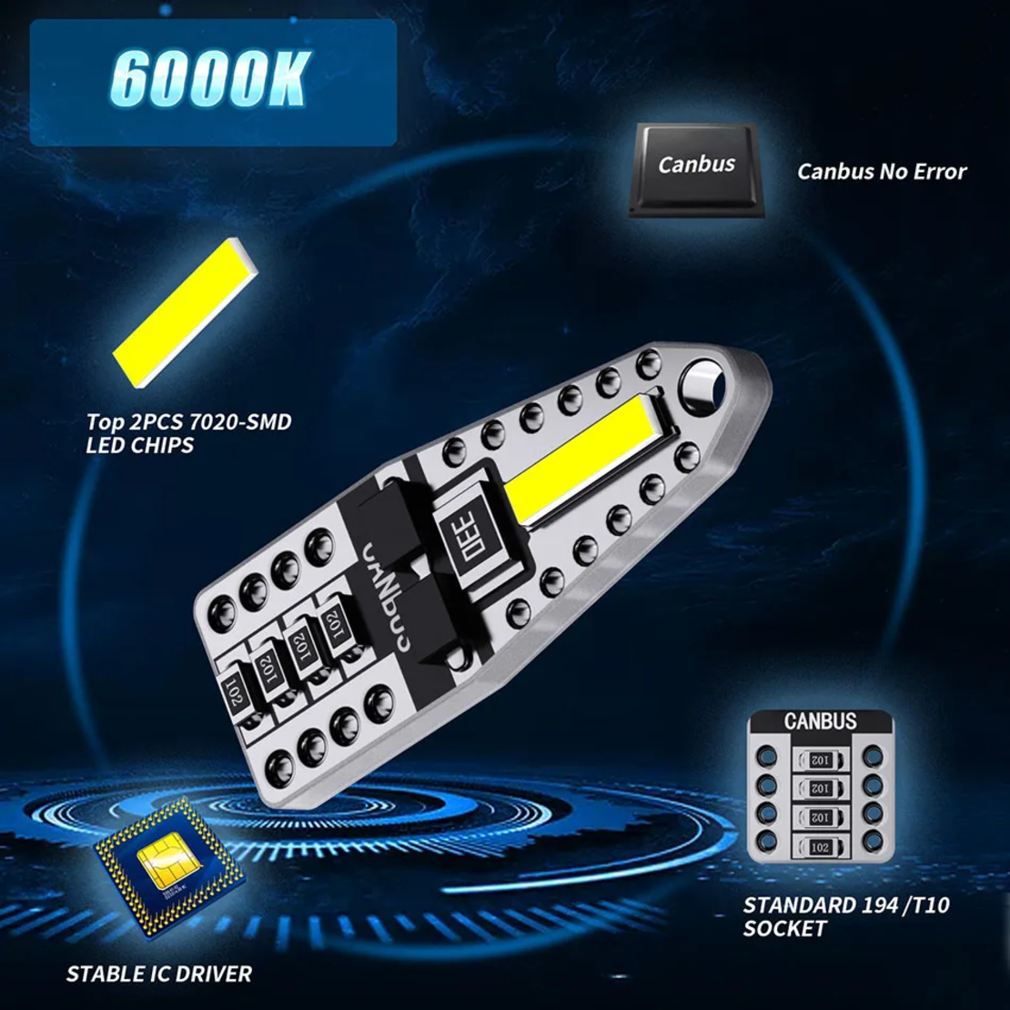 Комплект 2 бр. LED крушки T10, W5W, CANBUS, 6000K бяла светлина, 200 лумена, 12V – блистер