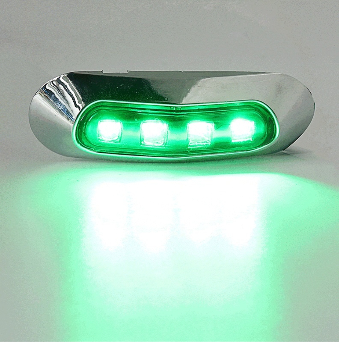 Зелен LED Габарит, Маркер, 4 диода, Хромирана рамка - 24V