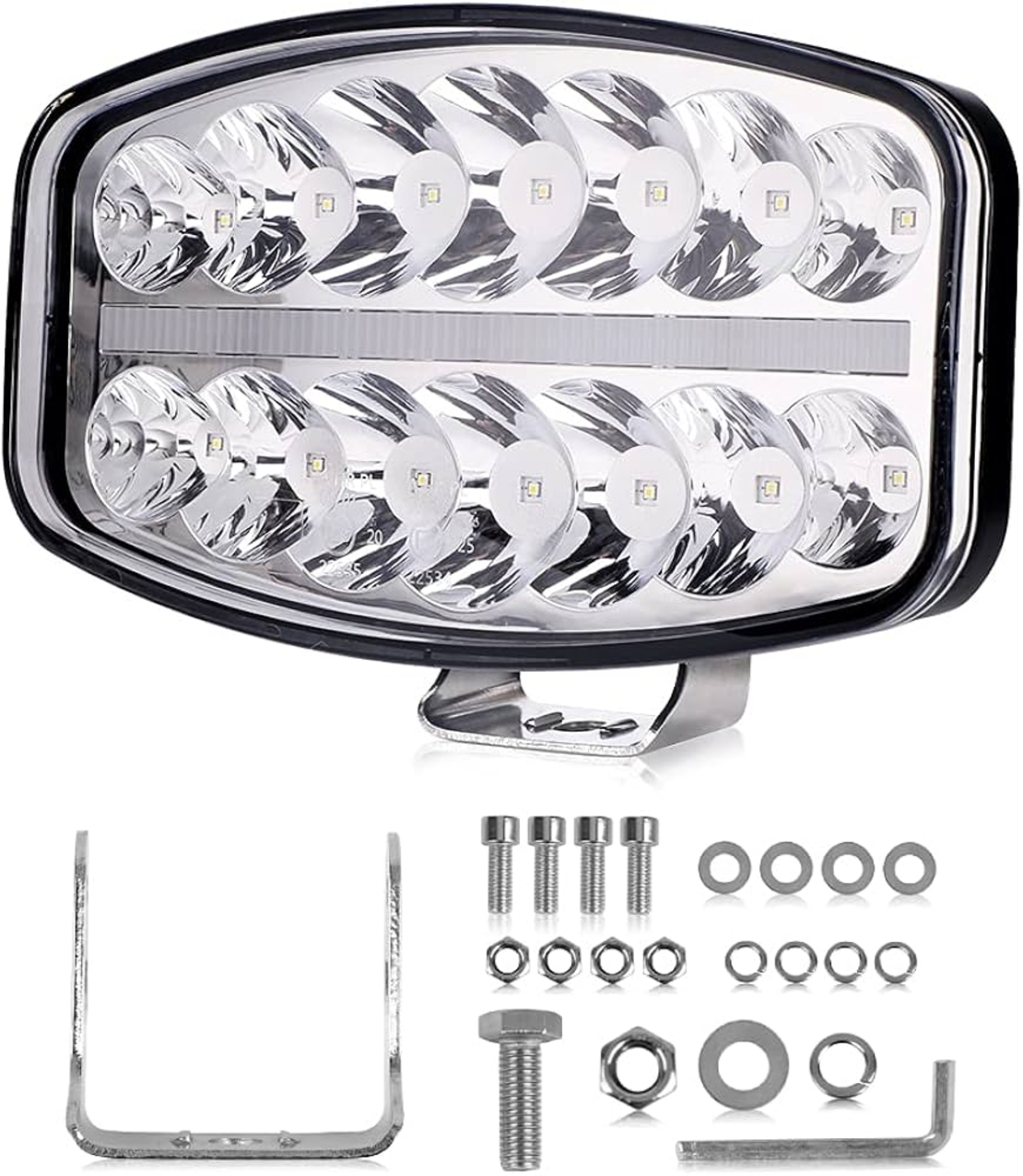 80W LED Лед Фар Халоген с DRL дневни светлини габарит бяло - оранжево неон ефект 24,5см x 13,9см, 4100lm, 12V - 24V, E-Mark Подходящ За DAF MAN Scania Volvo и др.