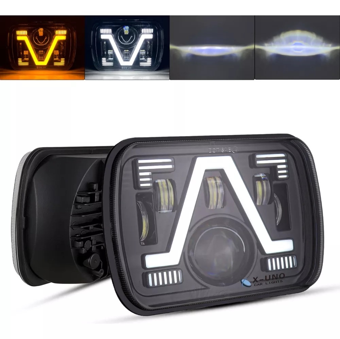 Универсалeн 5x7 инча ЛЕД LED фар лампа халоген 12V-24V къси/дълги с DRL дневни светлини мигач бяло-жълто 4800lm за АТВ джип камион трактор и др.