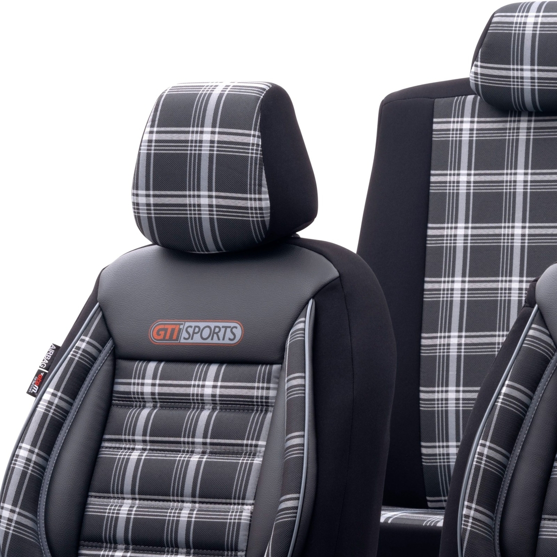 Комплект Луксозна Тапицерия OTOM текстил с еко кожа GTI SPORTS Design – Черна със сив шев, за Предни и Задни Седалки