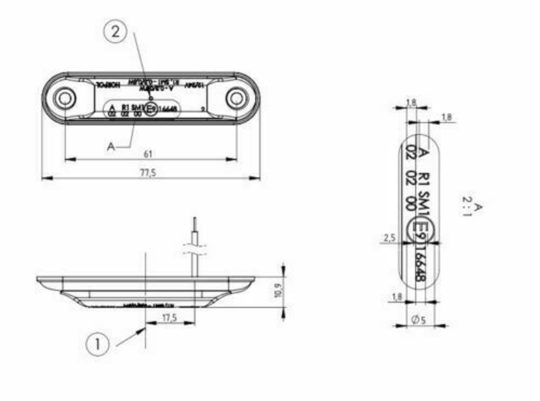 LED Светодиоден Габарит, Маркер, Токос, Бял, Овален, Е-Mark, 4 LED, 12V-24V, 8 см