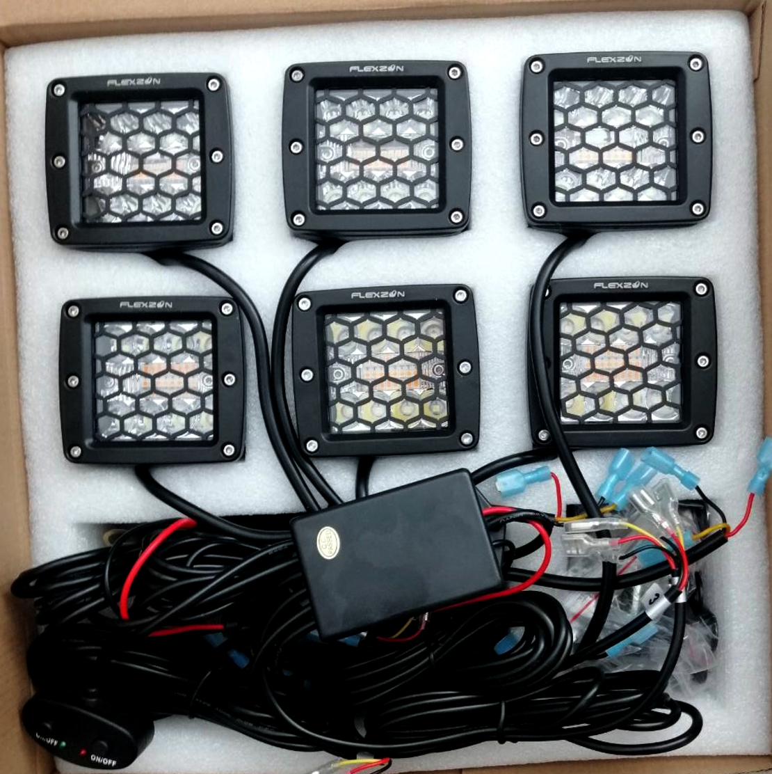 Комплект от 6 броя Лед LED Халогени Аварийни Лампи Бяла + Оранжева Светлина 12V - 24V Dual Combo Light Двойна Светлина Flash Блиц Мигащи 6 режима