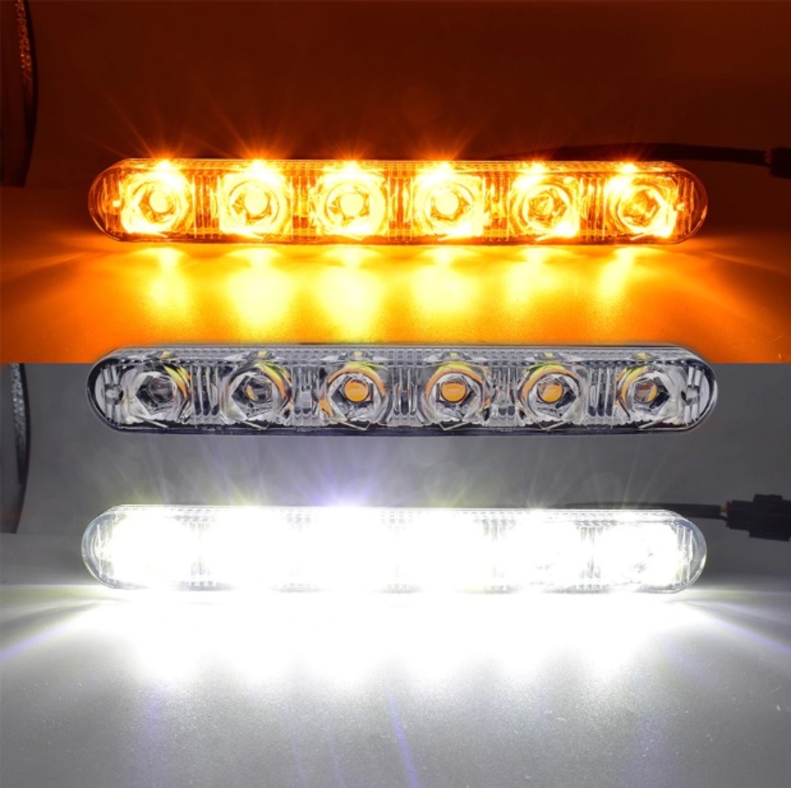 Комплект Предни Мощни 9 Led Лед Диодни Дневни Светлини С Мигач - Функция Динамичен Бягащ Мигач - 12V 36W