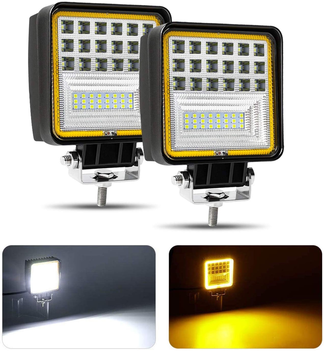 126W LED Диоден Фар Работна Бяла Жълта Светлина Габарит Мъгла Лампа 12V 24V 3030 Лумена