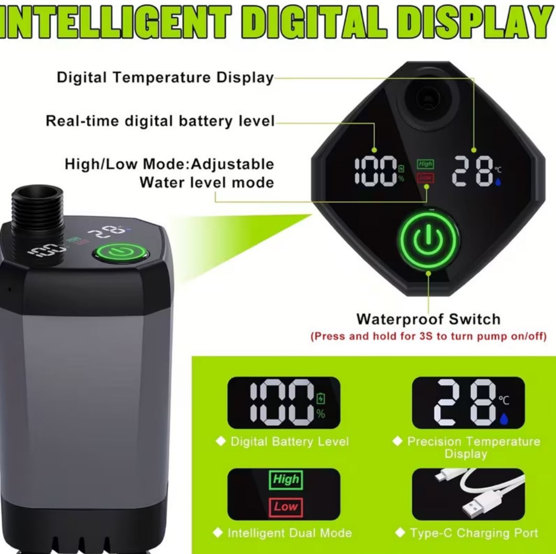 Преносим акумулаторен душ с LED дисплей - 6000mAh IPX7 водоустойчивост и 4 режима на струята