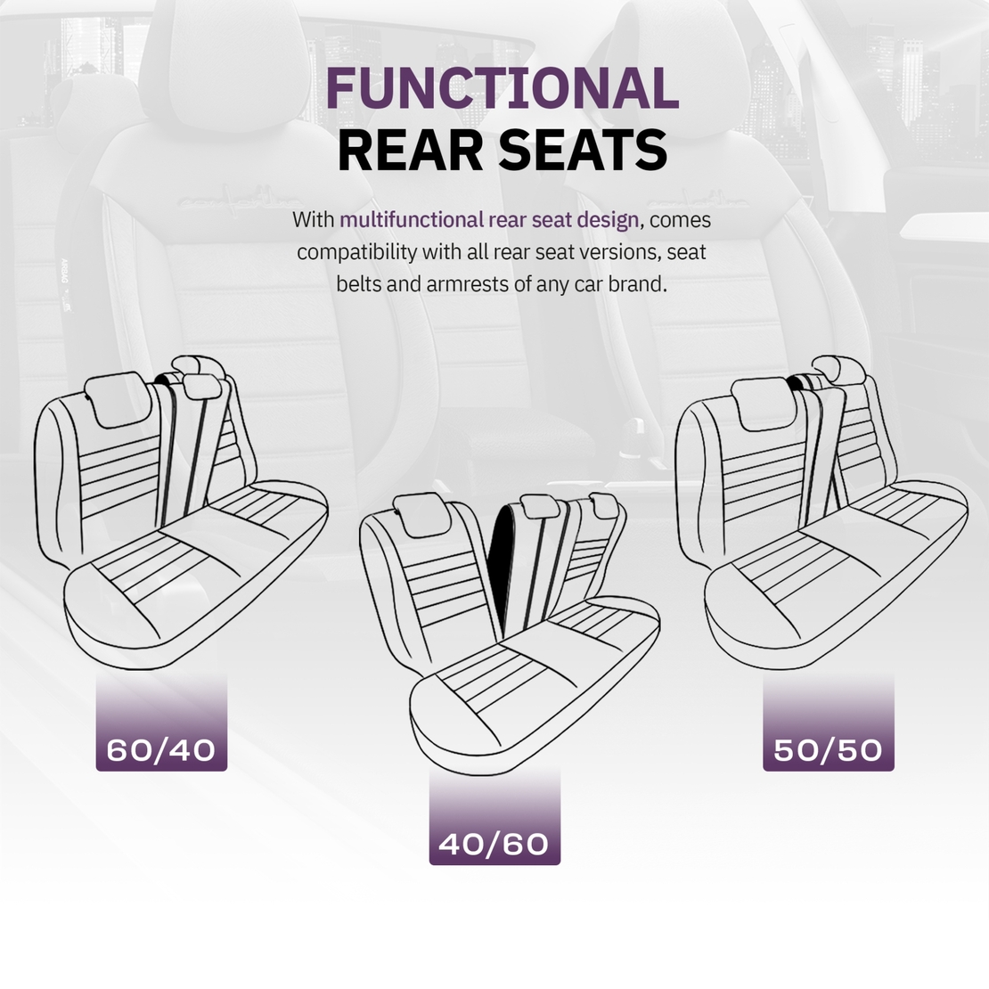 Комплект Луксозна Тапицерия OTOM текстил с еко кожа COMFORT LINE Design – Сиво-Черна със сив шев, за Предни и Задни Седалки