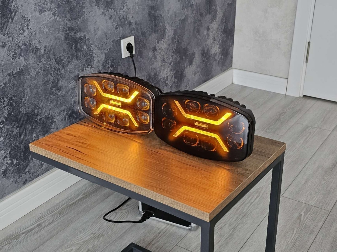 LED ЛЕД диоден фар халоген лампа 12V - 24V 48W бяло-жълто с черно стъкло за АТВ джип камион трактор земеделски и селскостопански машини и др. 245 x 139.4 x 90 mm E-mark E9