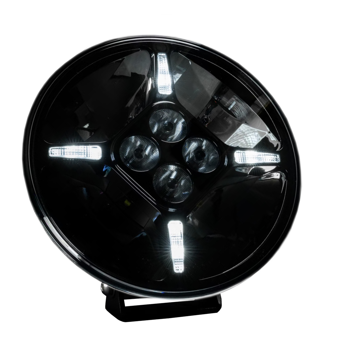 1 брой LED Диоден Халоген Фар с DRL бяло-жълт Ø 218 мм 12V-24V 120W Dark knight За Джип Камион Трактор Багер Земеделски Машини и др.