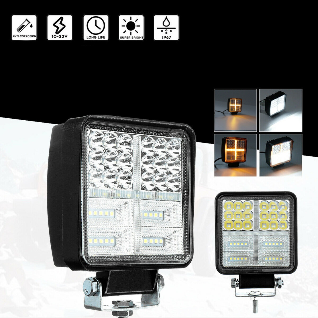 Универсален 162W Лед LED Халоген Фар Работна Лампа 12V - 24V бяла светлина + габаритна оранжева светлина за автомобил офроуд бус ван камион