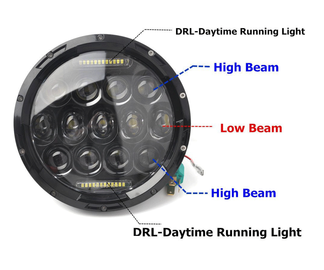 Универсален 7 инча 18см ЛЕД LED фар лампа халоген 12V-24V къси/дълги с DRL дневни светлини бяло 4000lm за АТВ джип мотоциклет камион трактор и др.