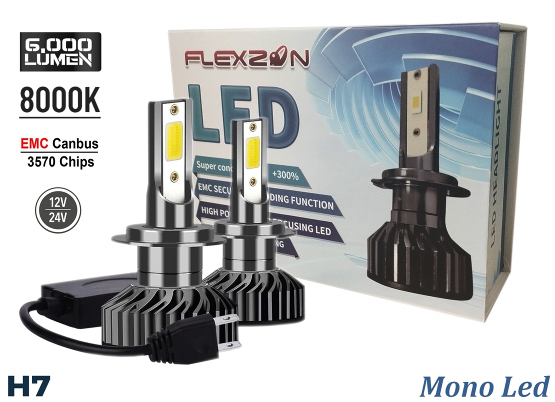 Комплект от 2бр Умалени Мини Лед Led Диодни Крушки H7 Х7 12V 50W 12000lm Mono LED +300% за Фарове Can Bus без грешки