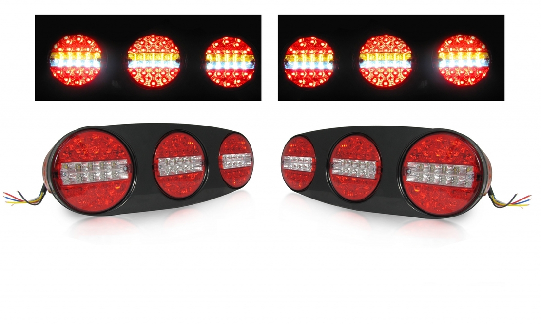 Комплект 12V - 24V Led Лед Тройни Диодни Стопове - Комбинирани Стоп, Габарит, Мигач, Задна Светлина