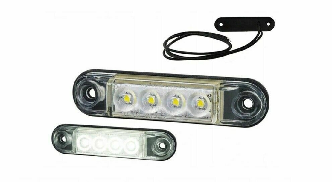 LED Светодиоден Габарит, Маркер, Токос, Бял, Овален, Е-Mark, 4 LED, 12V-24V, 8 см