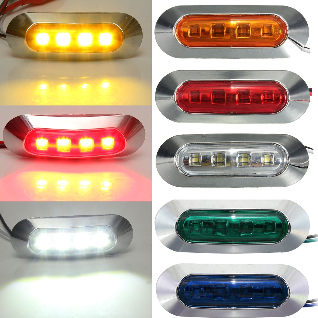 LED Габарит, Маркер, 5 цвята, 4 диода, Хромирана рамка - 12-24V - за автомобил, бус, камион, ремарке и др.