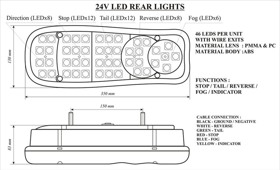 Комплект LED Диодни стопове 12V Волта бус камион ТИР ремарке