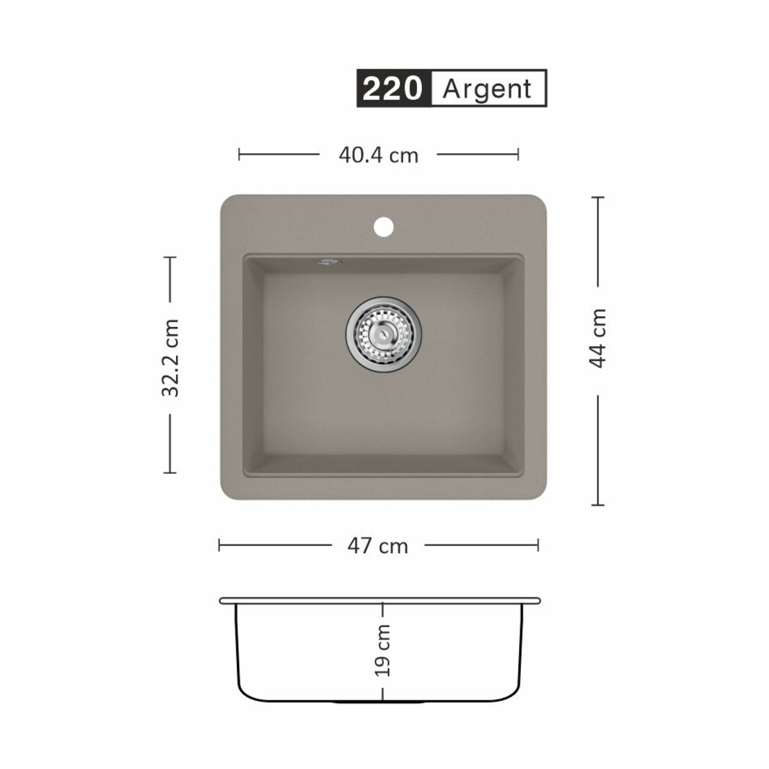 Гранитна Мивка KAVA 470 SI 47/ 44 см