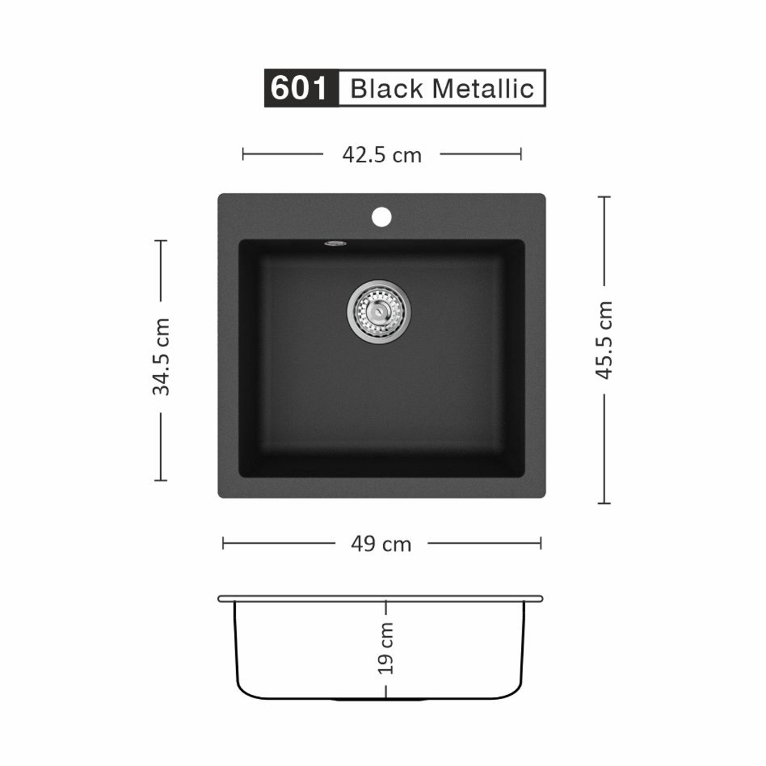 Гранитна Мивка KAVA 490 SI 49/ 45 см