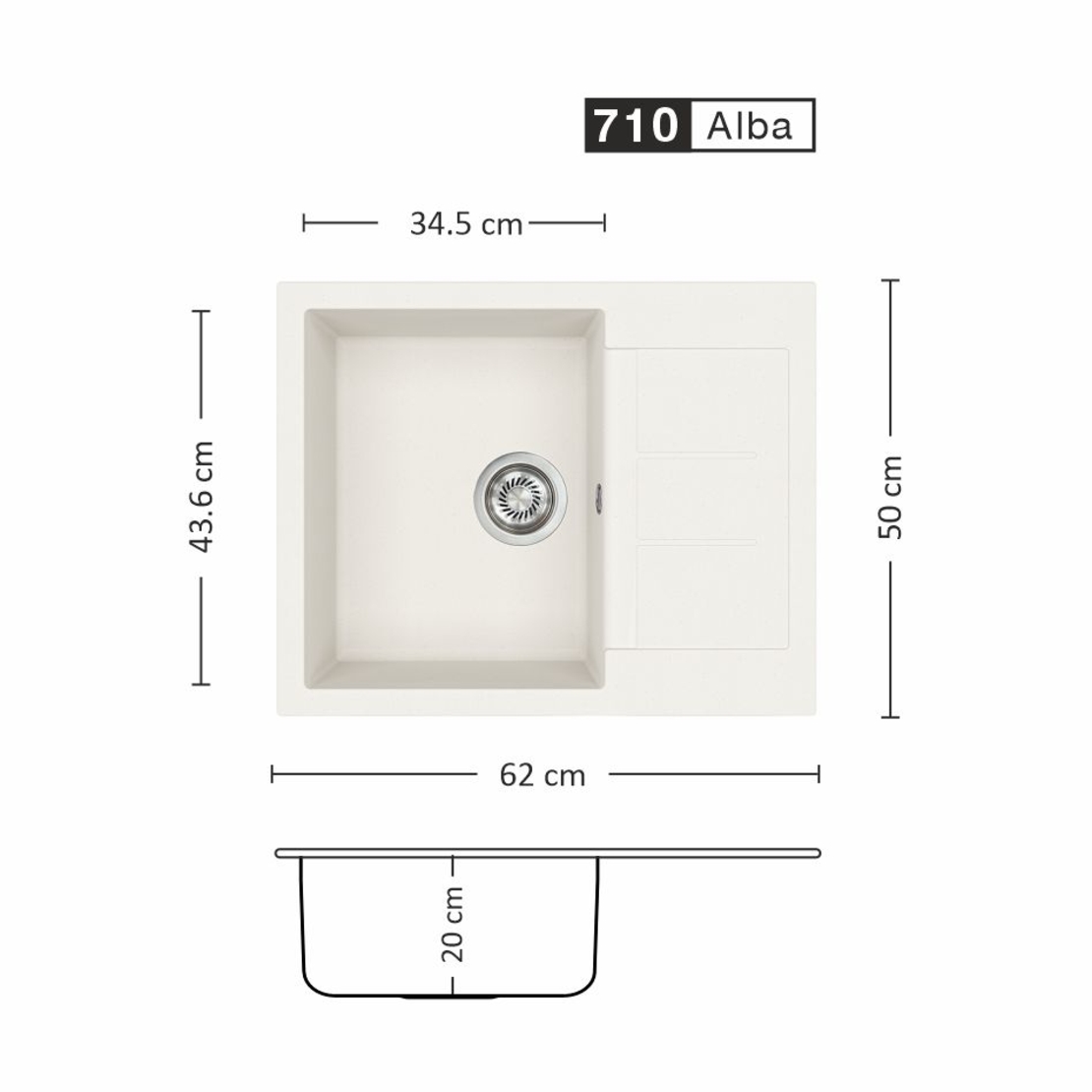 Гранитна Мивка FERETA 62.1 SI 62/ 50 см