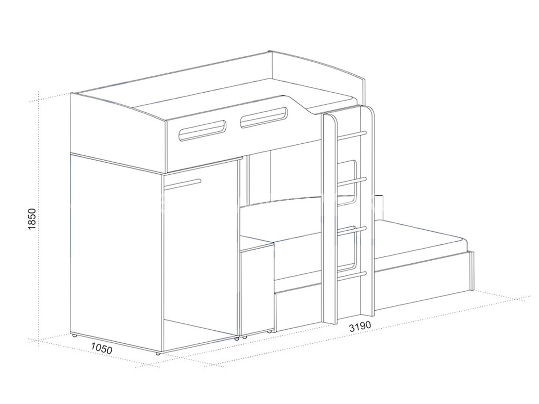 Двуетажно легло с гардероб
