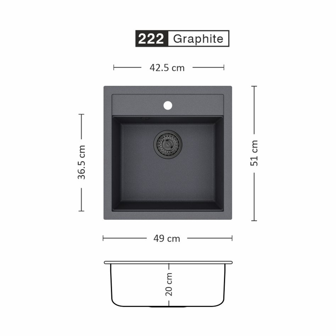Гранитна Мивка IMPULSE 490 SI 49/ 51 см